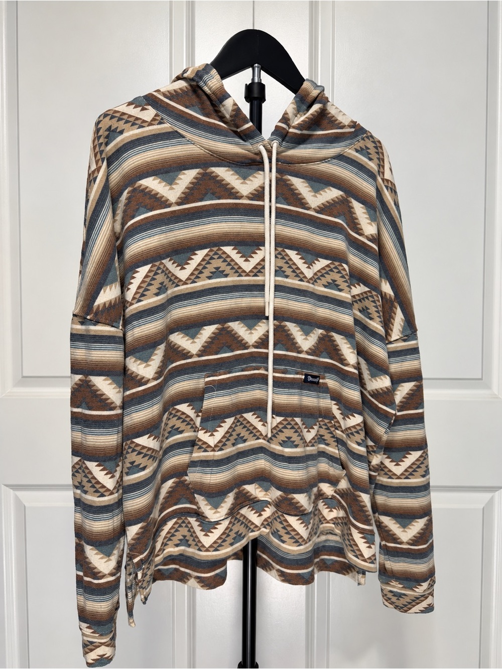 Wrangler Men's Crewneck Hoodie Sweater in Brown, Blue, Cream Stripe Geo